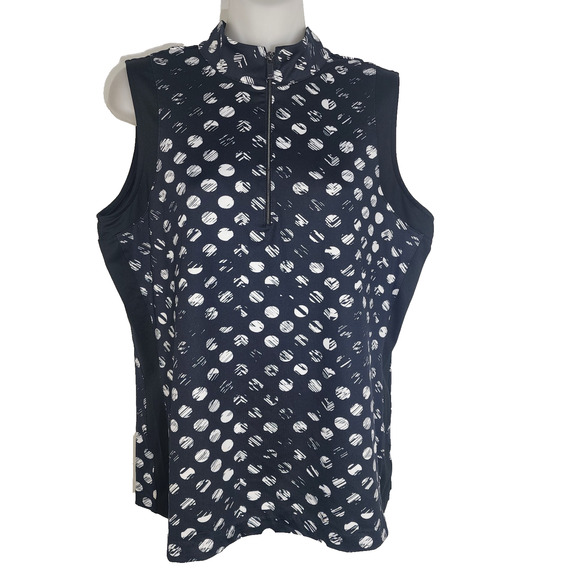 Tail Tops - TAIL Womens Polo Tank Top Luna Sleeveless 1/4 Zip Mock UPF 50 Polka Dot Large